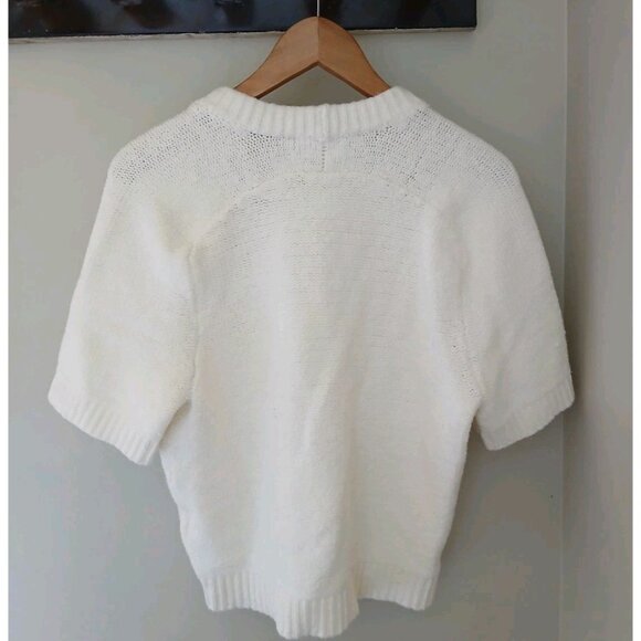 Abercrombie & Fitch Textured Knit Short Sleeve Sweater Size Medium Cream Classic - Picture 7 of 9